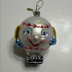 Festive Smiling Ornament with Red and Blue Accents